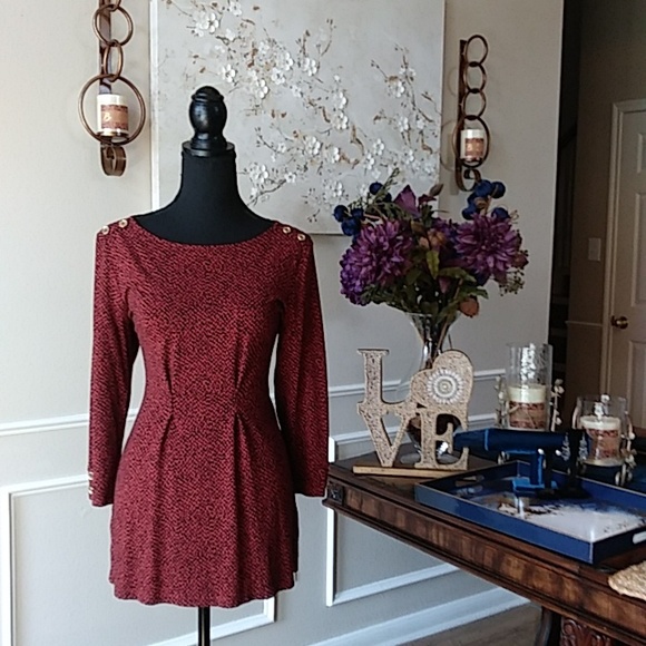 NWOT Liz Claiborne Dark Orange With Black Prints 3/4 Sleeves Tunic Top. Size S - Picture 11 of 17